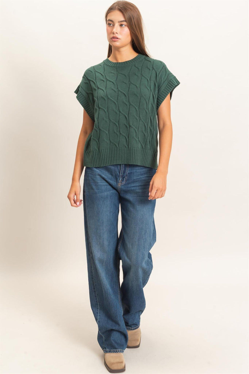Cable Knit Cap Sleeve Sweater