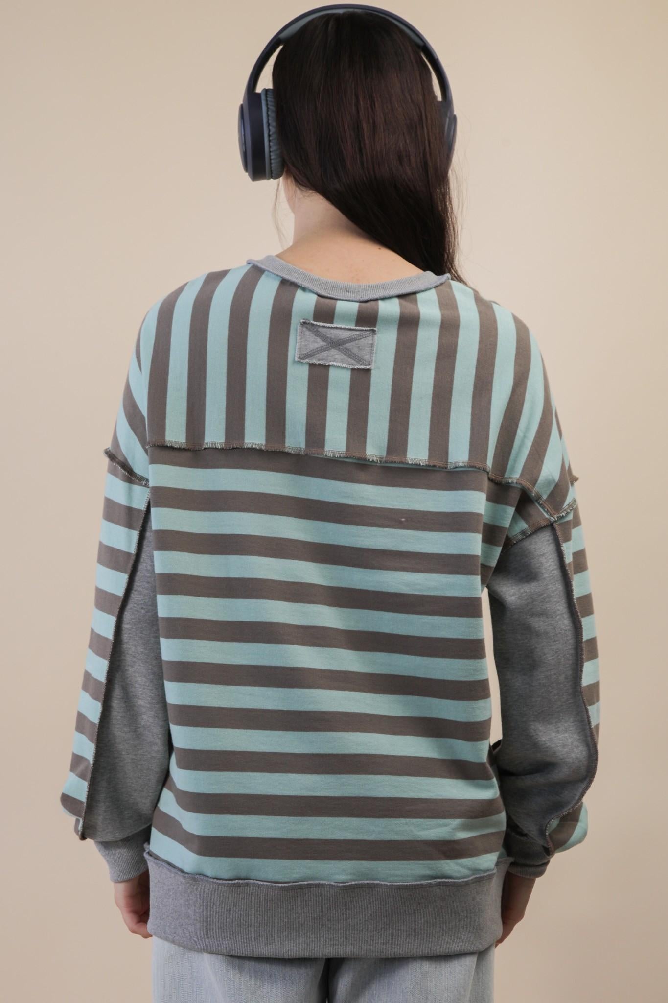 Oversized Striped Half Button Down Casual Knit Top