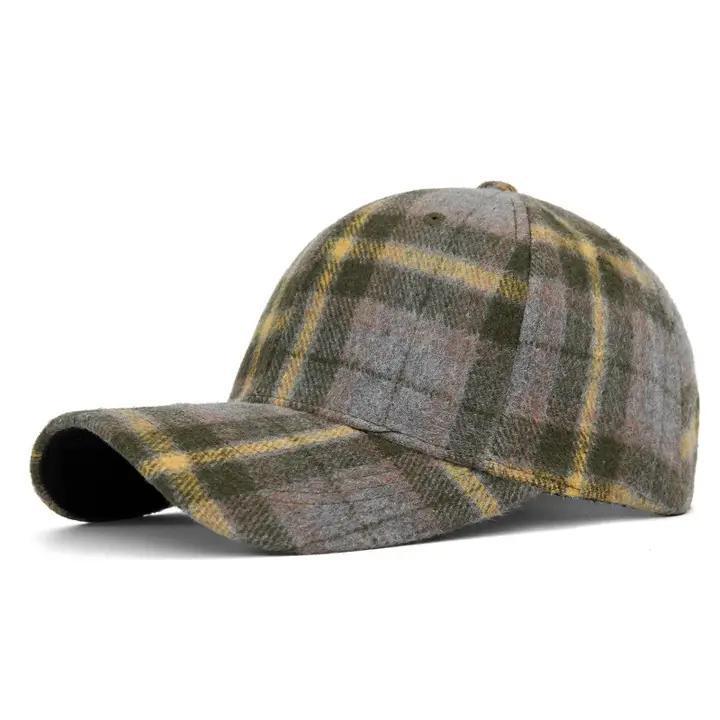 Warm Faux Wool Blend Vintage Plaid Baseball Cap