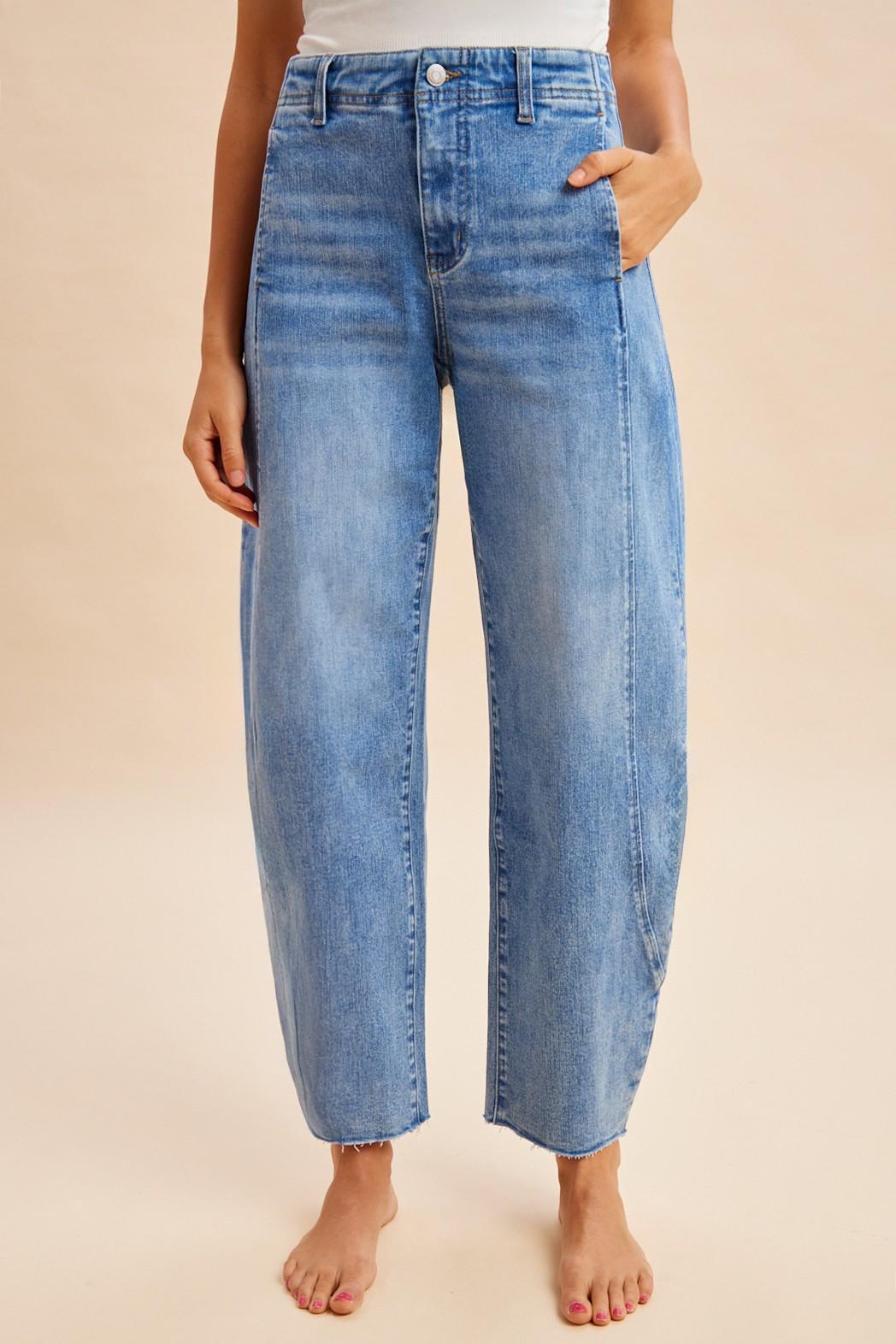 Comfy Tummy Control Stretch Barrel Leg Tapered Jeans