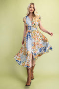 Floral Midi Dress with Front Zipper