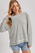 Striped Crew Neck Slouchy Knit Top