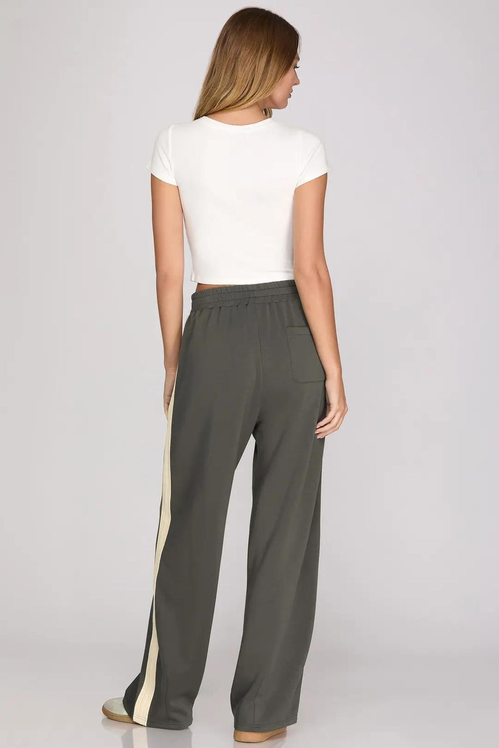 Scuba Knit Wide-Leg Pants with Contrast Side Tape