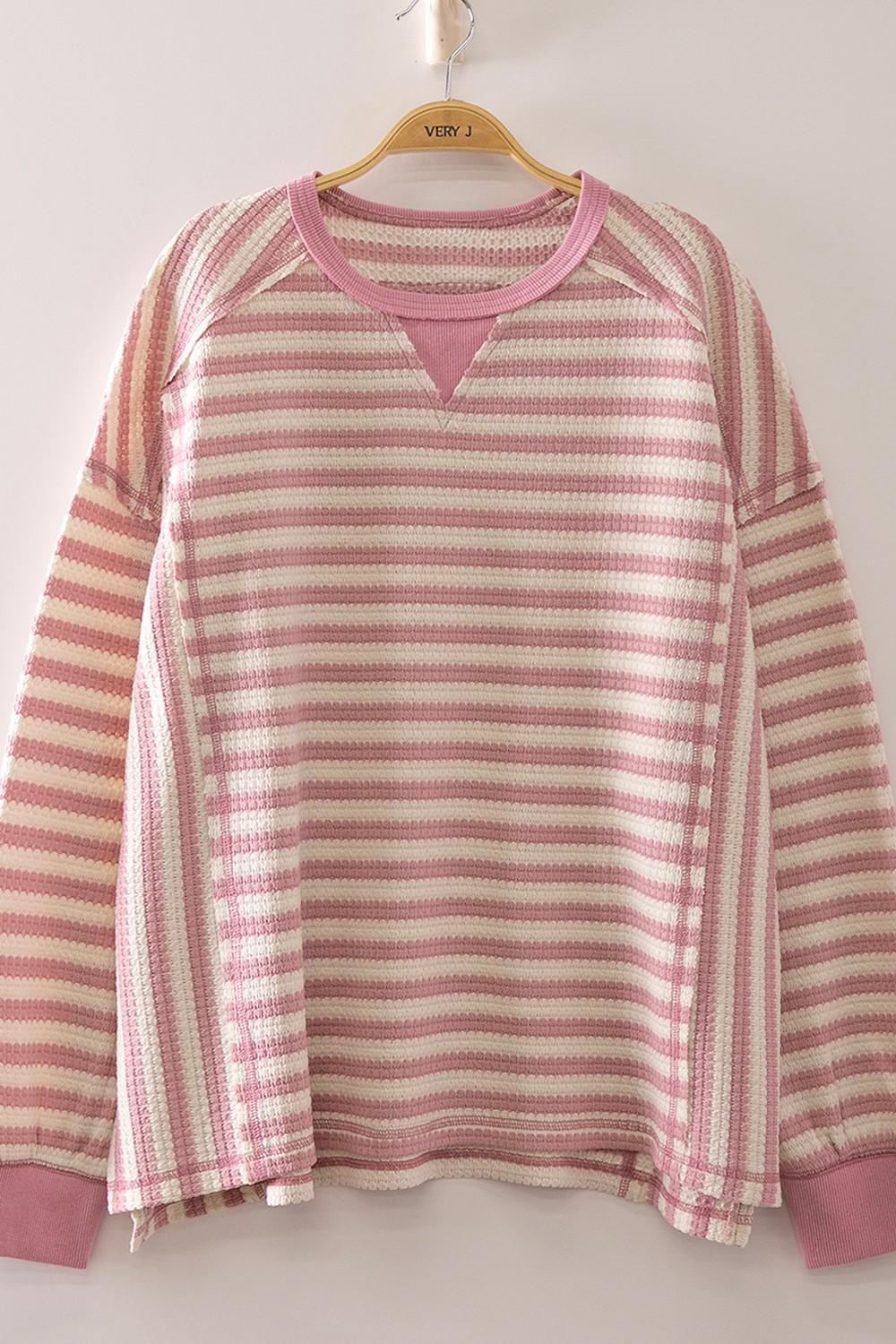 Pink & Cream Stripe Waffle Top