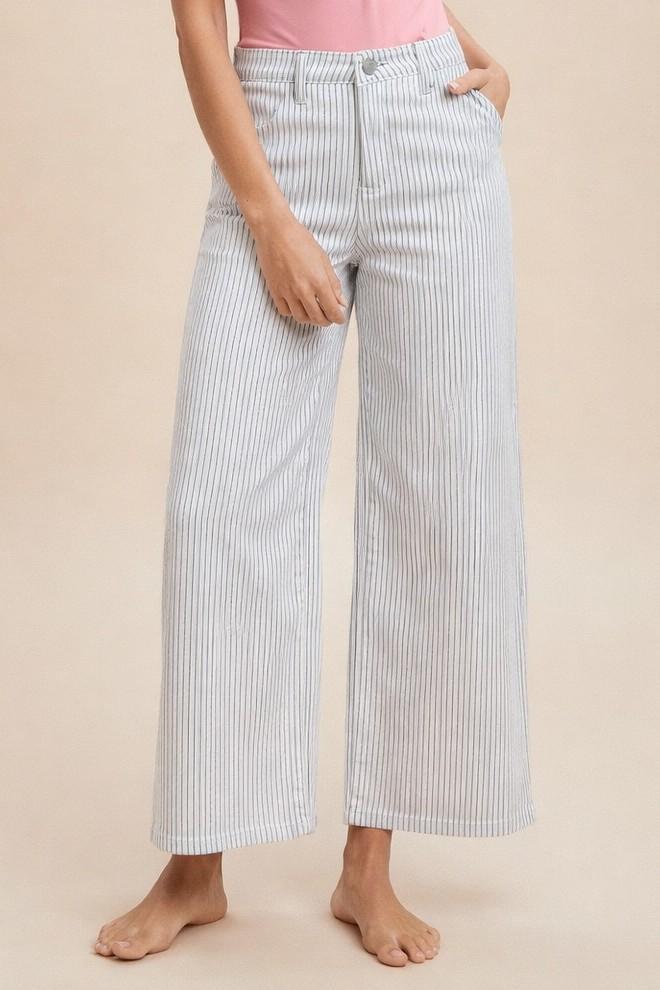 Comfort Stretch Cotton Striped Straight Leg Pants