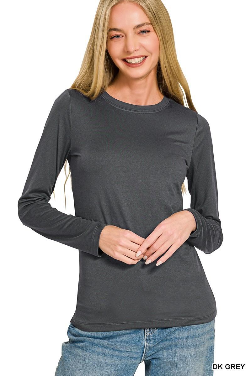 Brushed DTY Microfiber Long Sleeve Round Neck Tee