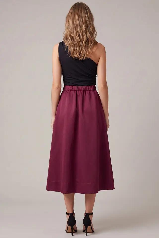 Satin Midi Skirt with Pockets