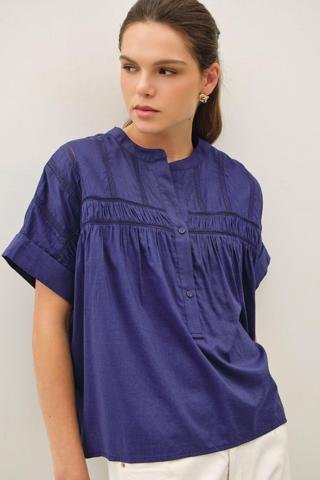 Eyelet Laced Oversize Dolman Sleeve Top