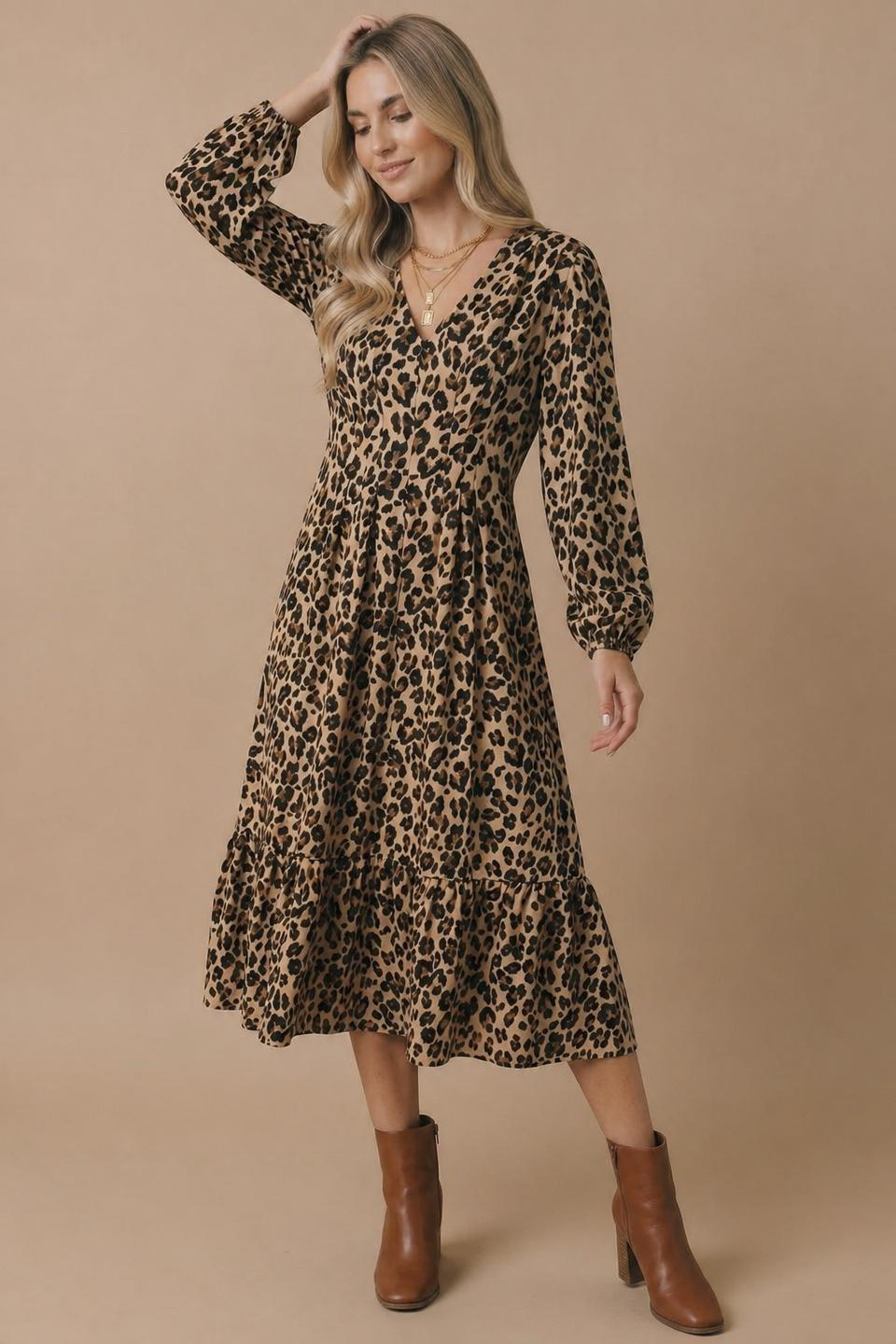 Animal Print Empire Silhouette Midi Dress