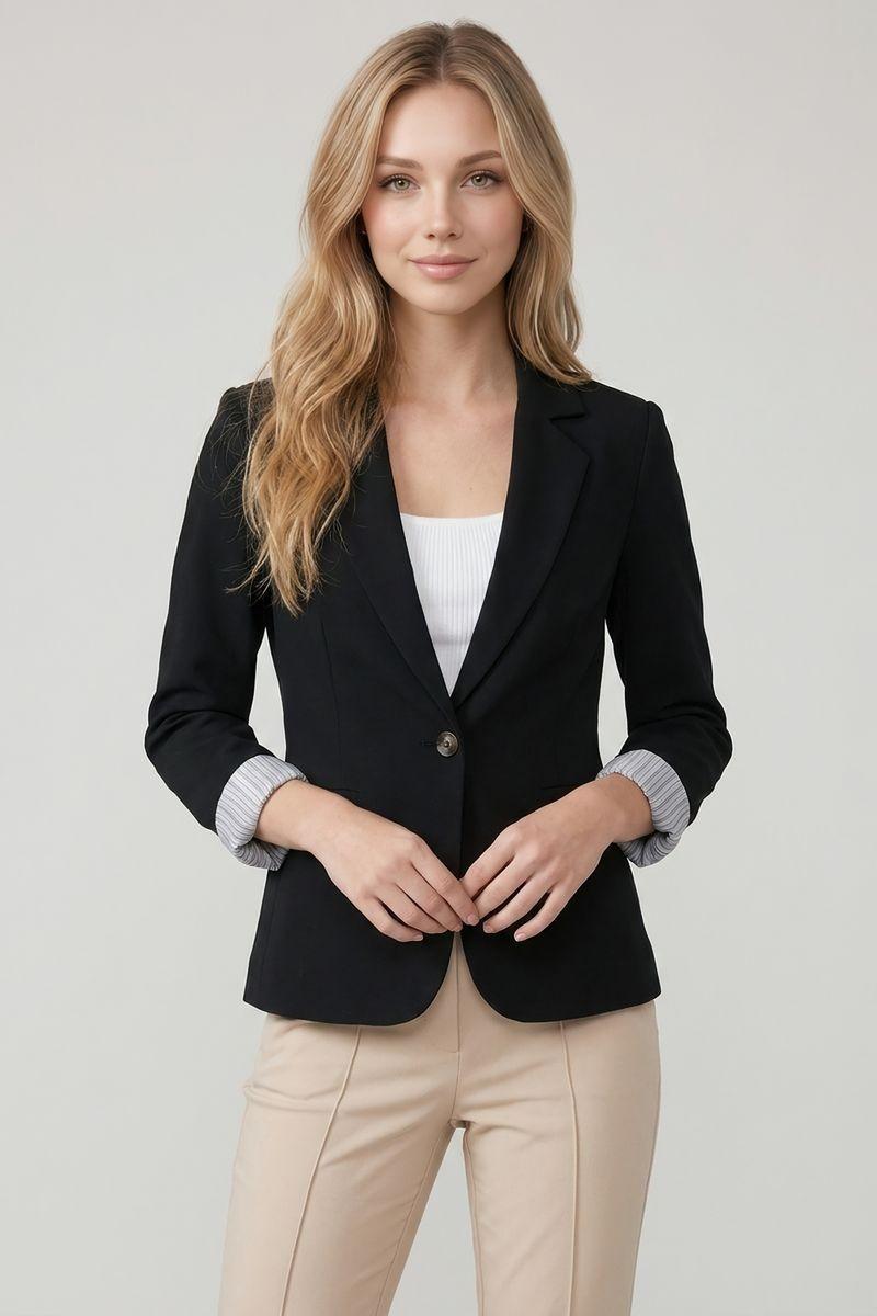 Long Sleeve One Button Blazer with Striped Lining