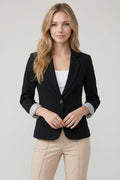 Long Sleeve One Button Blazer with Striped Lining