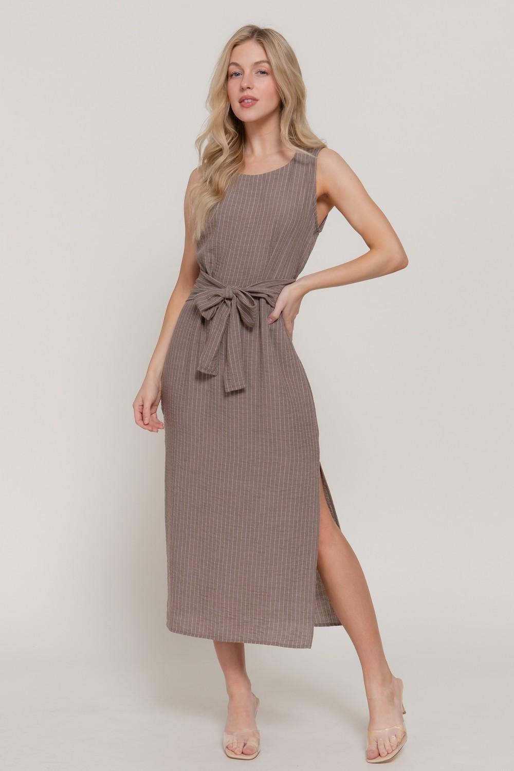 Sleeveless Linen Effect Woven Midi Dress