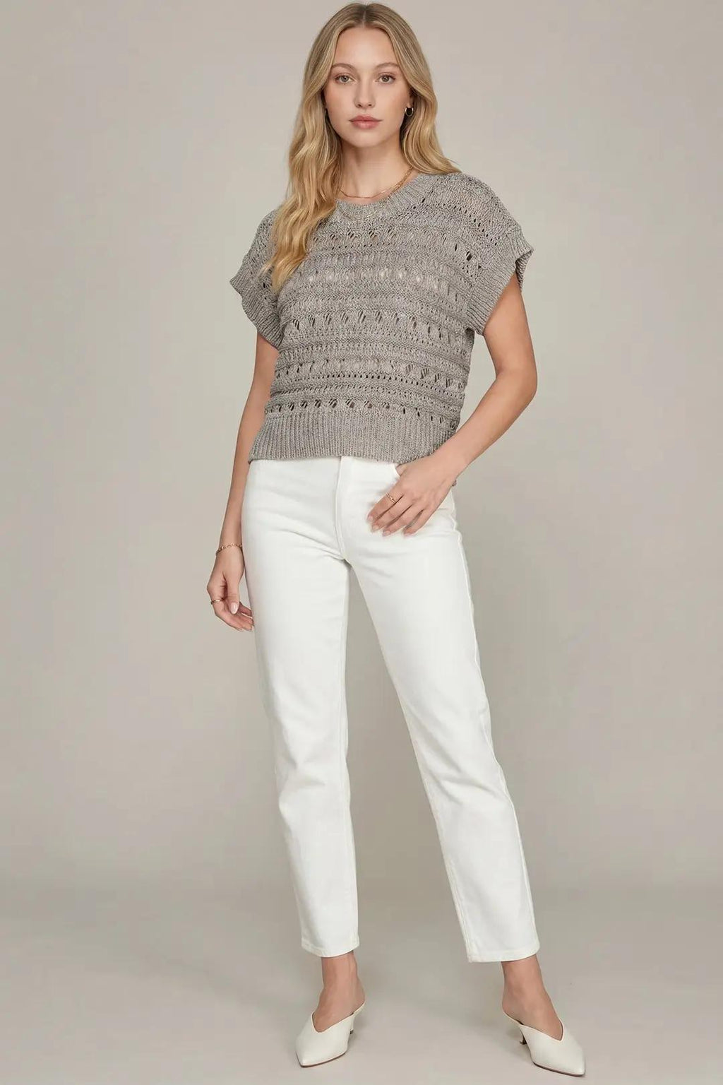 Drop Shoulder Short Sleeve Sweater Top
