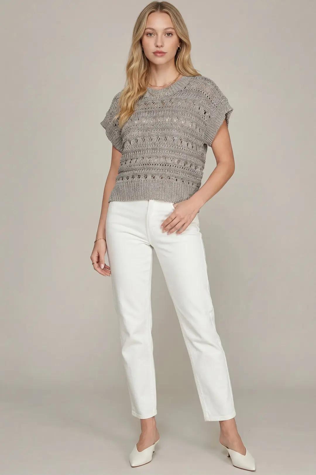 Drop Shoulder Short Sleeve Sweater Top