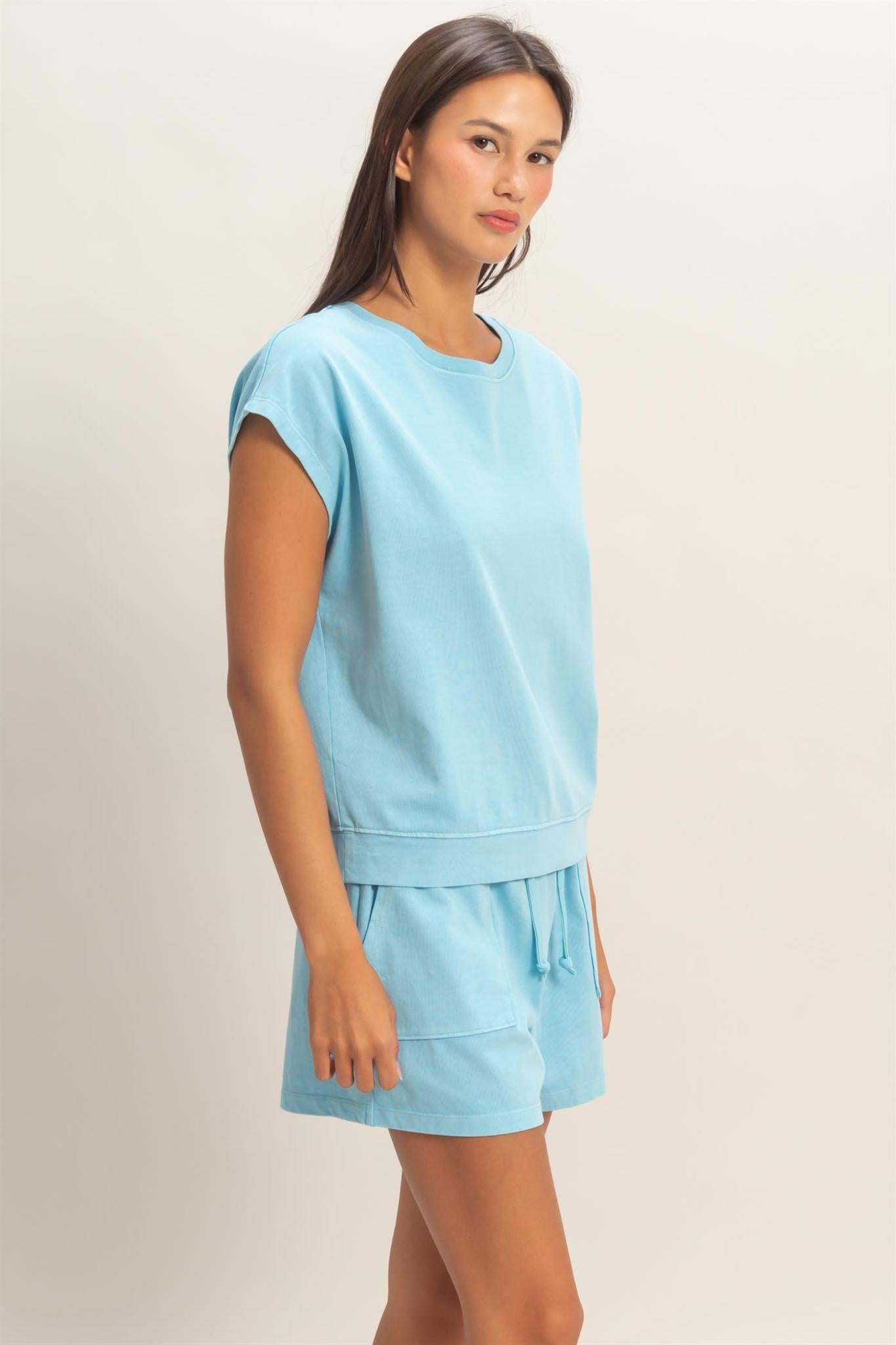 Sleeveless Crew Neck Top and Shorts Set