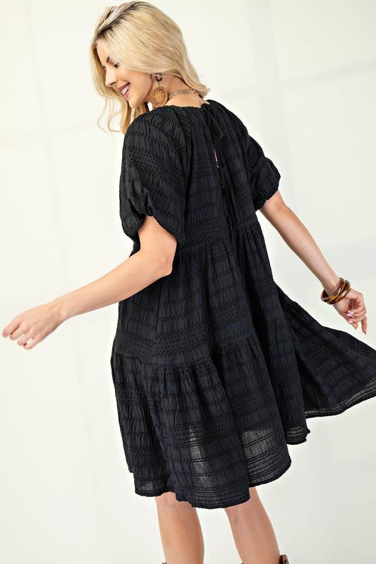Textured Loose Fit Dress with Bow Tie Back