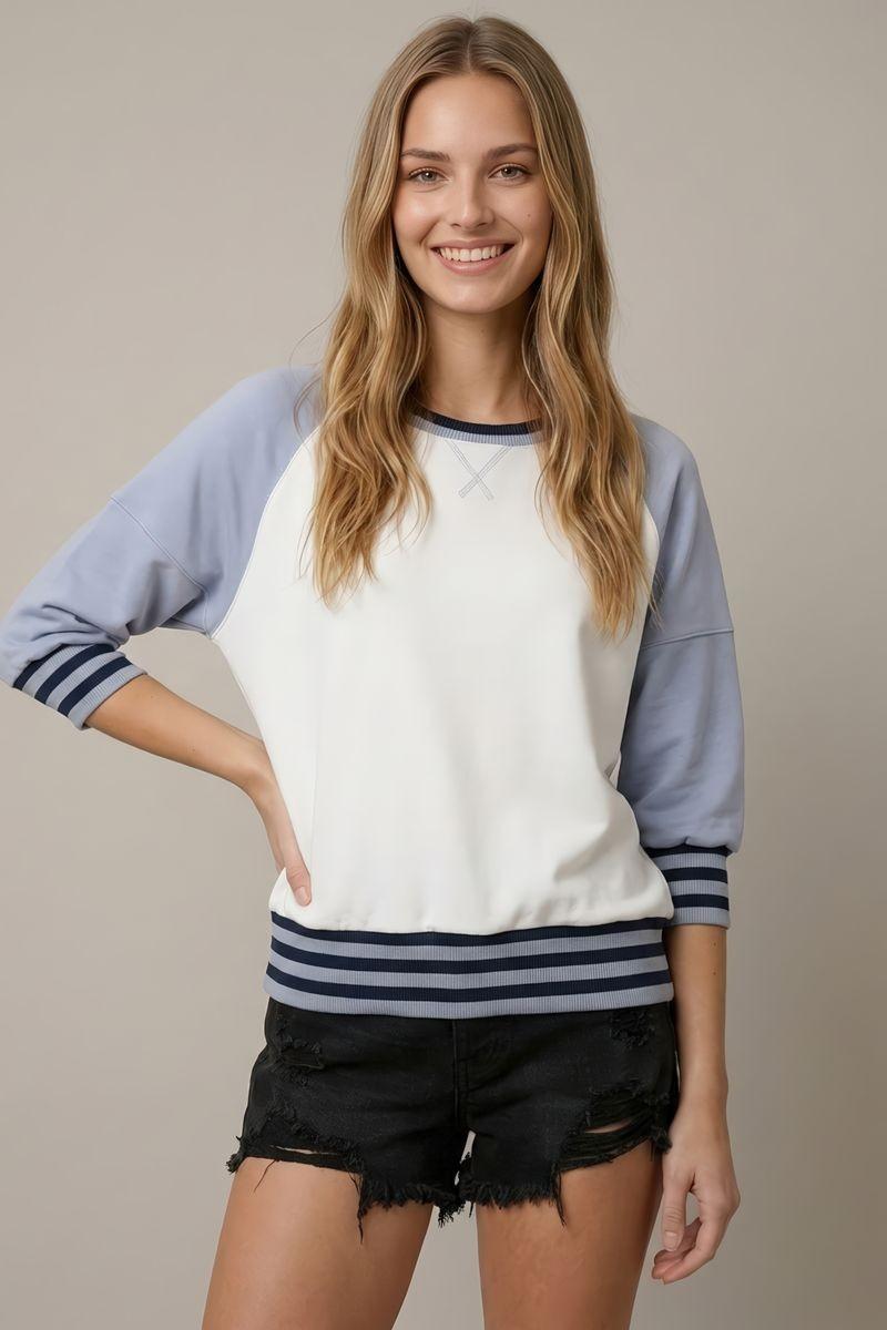 Color Block Raglan Long Sleeve Rib Band Detail Sweatshirt