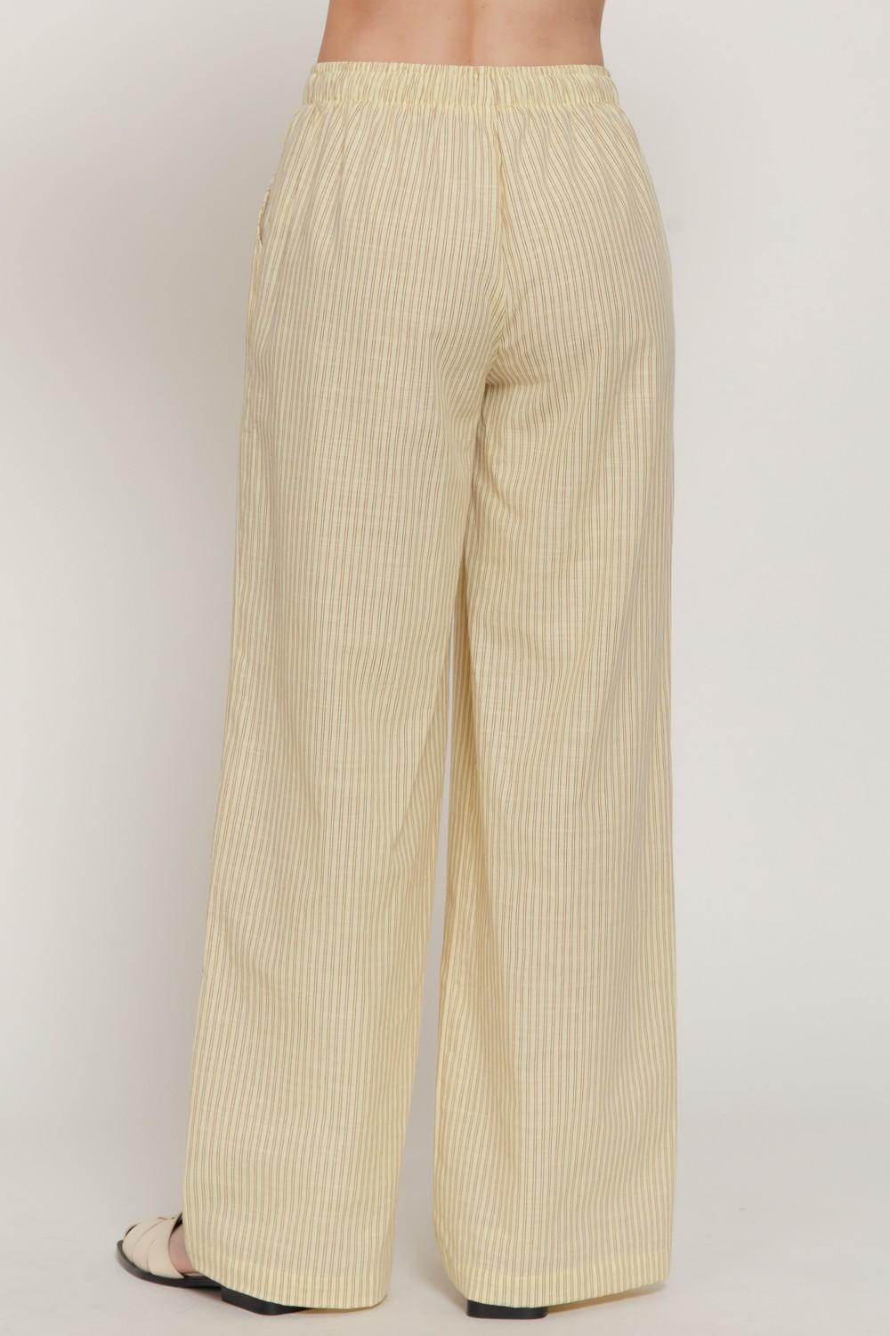 Elastic Waist Y/d Stripe Gauze Long Pants
