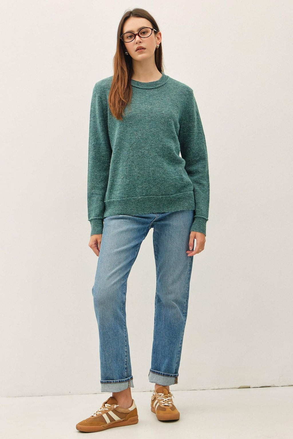 Crew Neck Pullover Exposed Seam Knit Sweater