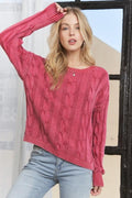 Mineral Washed Cable Knit Sweater Top
