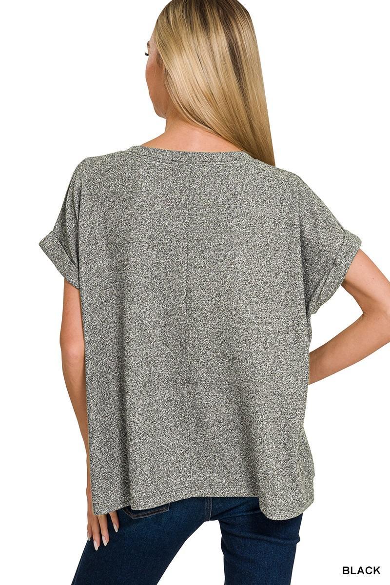 Soft Melange Hacci Short Sleeve Round Neck Top