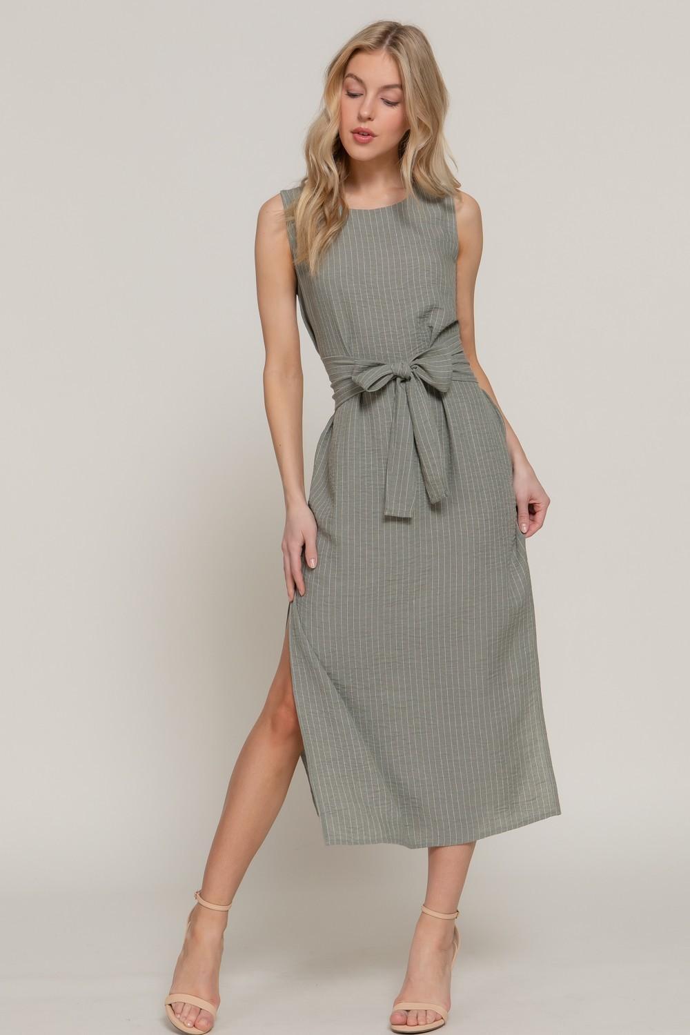Sleeveless Linen Effect Woven Midi Dress