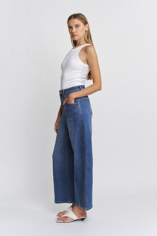 High Rise Seamed Wide Leg Ankle Jeans