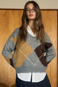 Argyle V Neck Long Sleeve Pullover Sweater