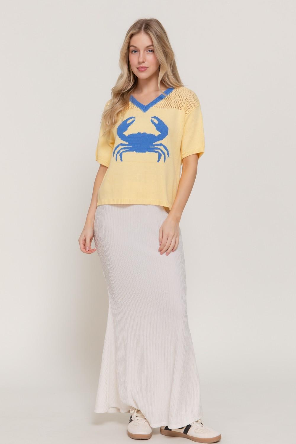 Short Slv V-neck Jacquard Top