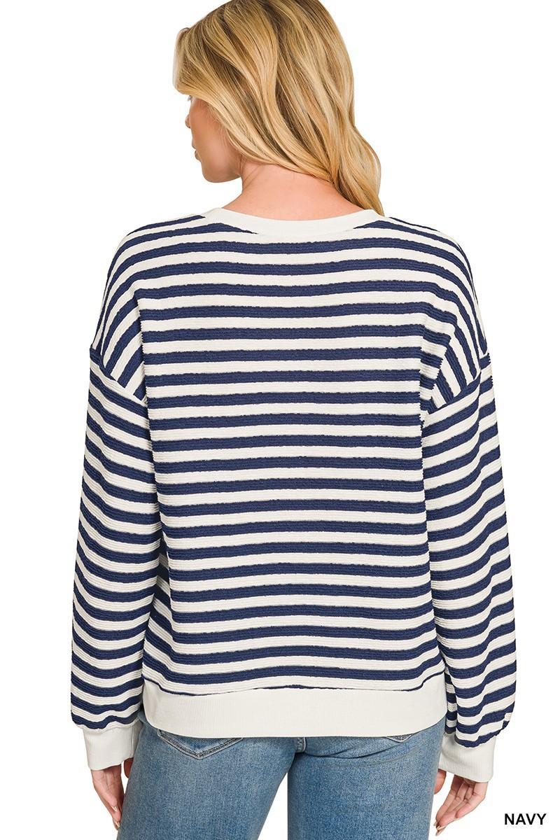 Striped Rib Banded Pullover