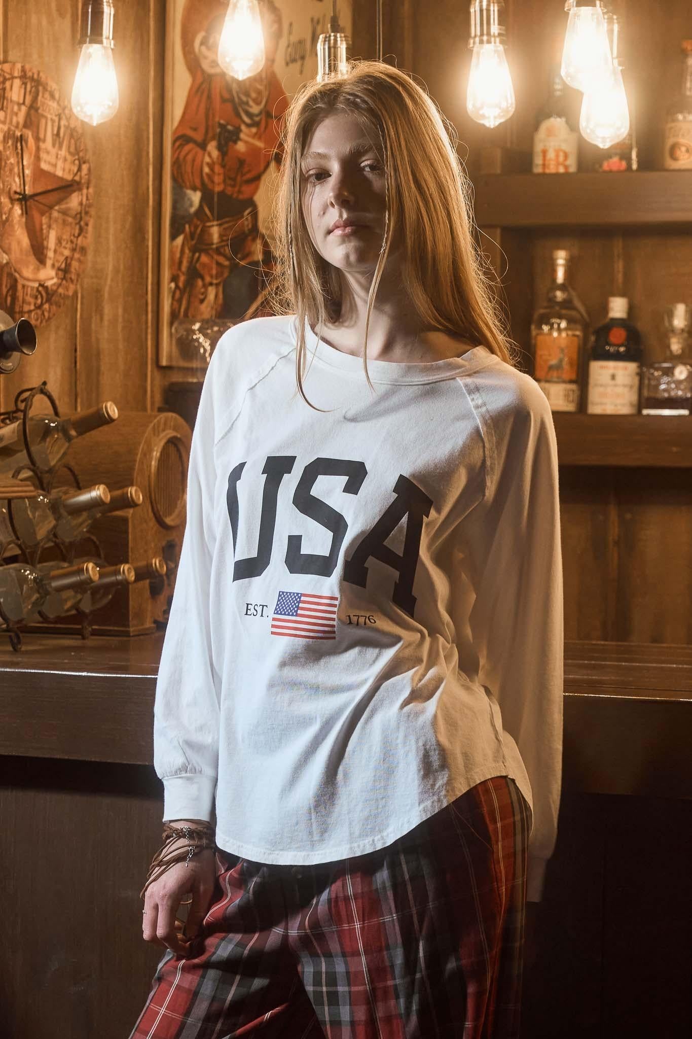 Usa Graphic Raglan Long Sleeve Knit Top