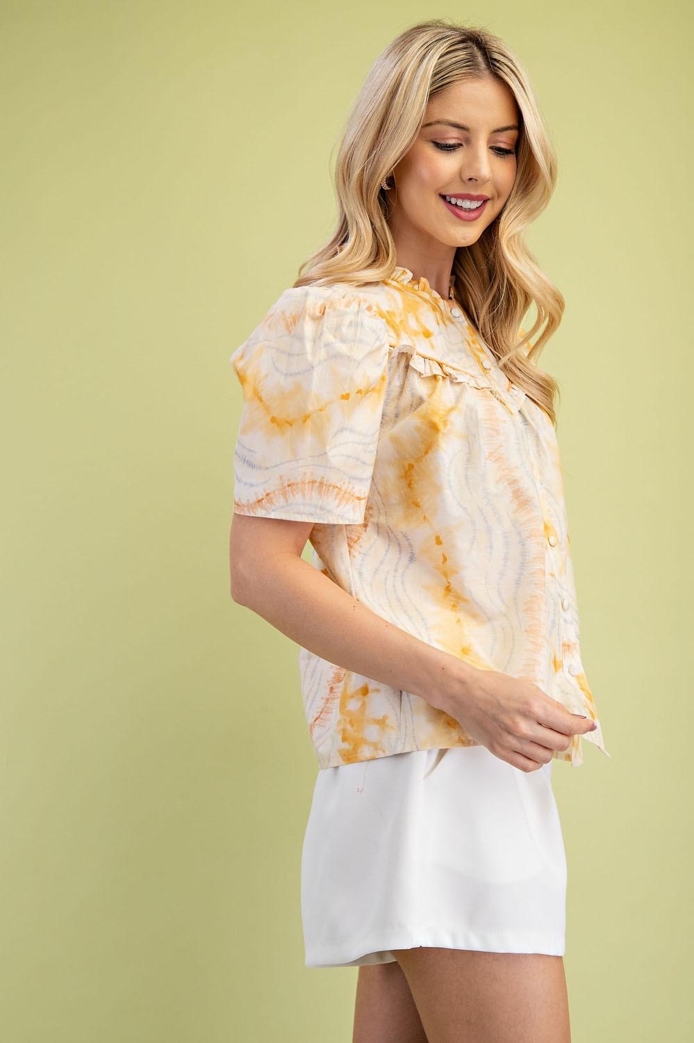Short Puff Sleeve Top With Ruffle Details