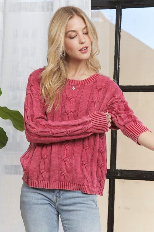 Mineral Washed Cable Knit Sweater Top