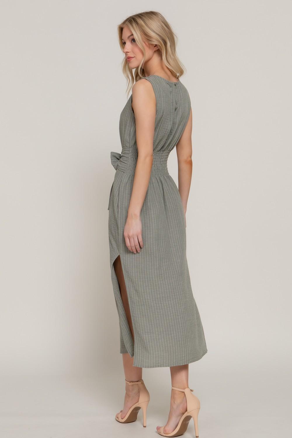 Sleeveless Linen Effect Woven Midi Dress
