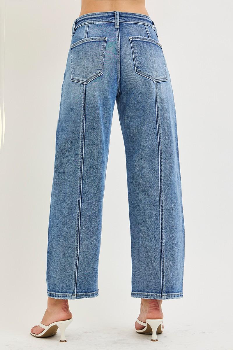 Plus Size Slouchy Cropped Barrel Jeans with Seamed Details