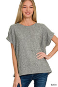 Soft Melange Hacci Short Sleeve Round Neck Top