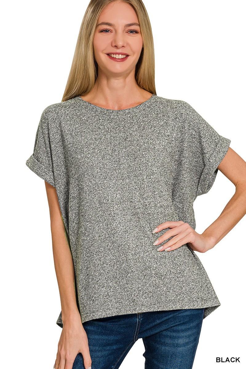 Soft Melange Hacci Short Sleeve Round Neck Top