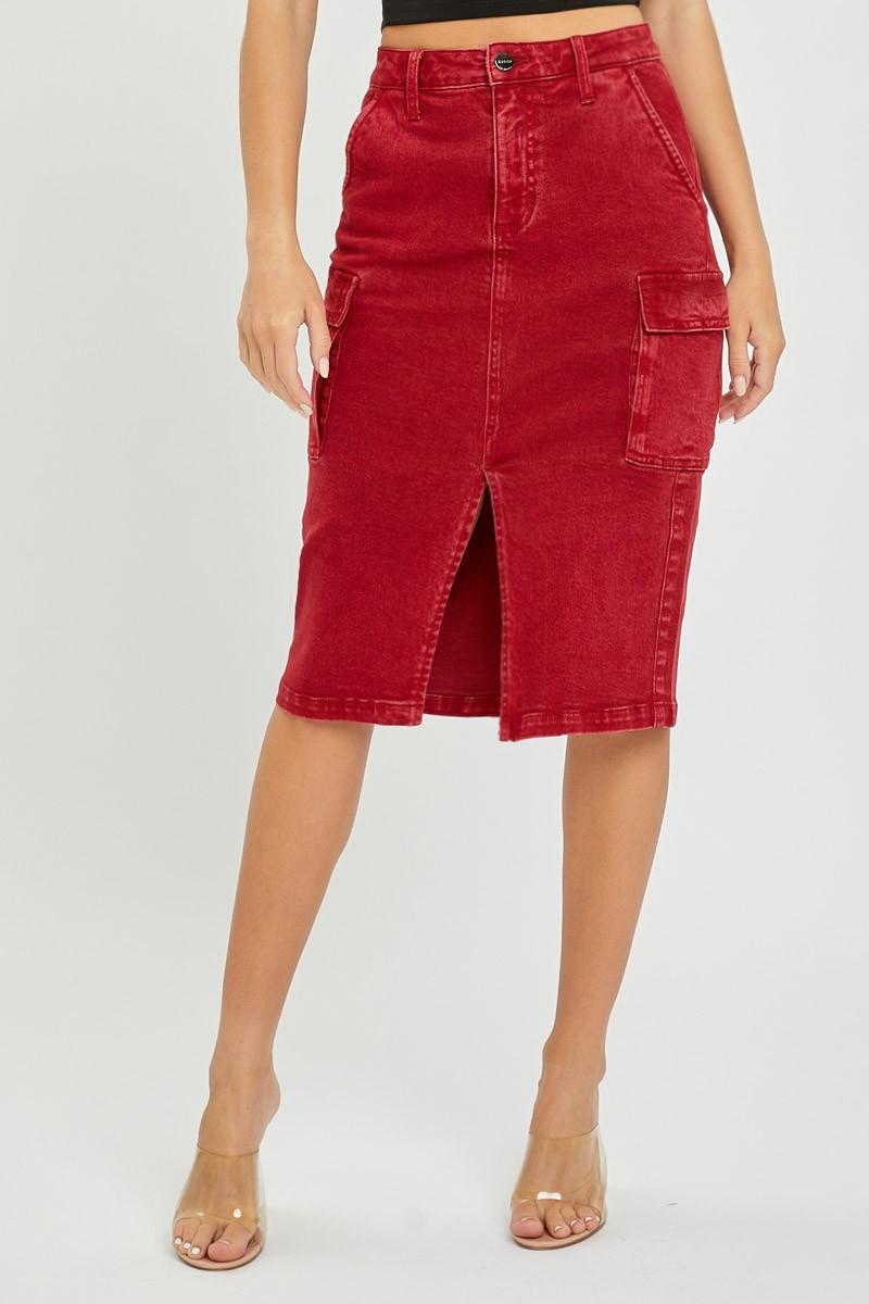 High Rise Midi Cargo Skirt