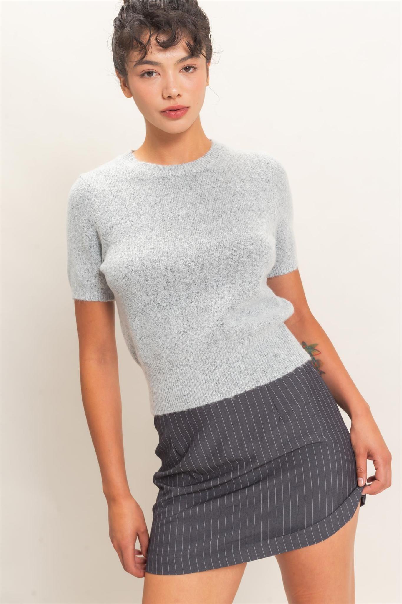 Crew Neck Short Sleeve Knit Top
