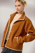 Convertible Collar Felt Jacket with Blanket Stitch