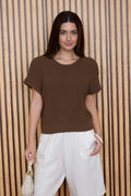 V Stitch Detail Short Sleeve Knit Pullover Sweater