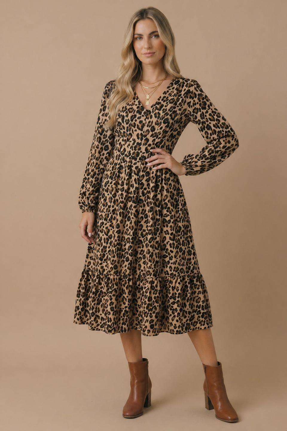 Animal Print Empire Silhouette Midi Dress