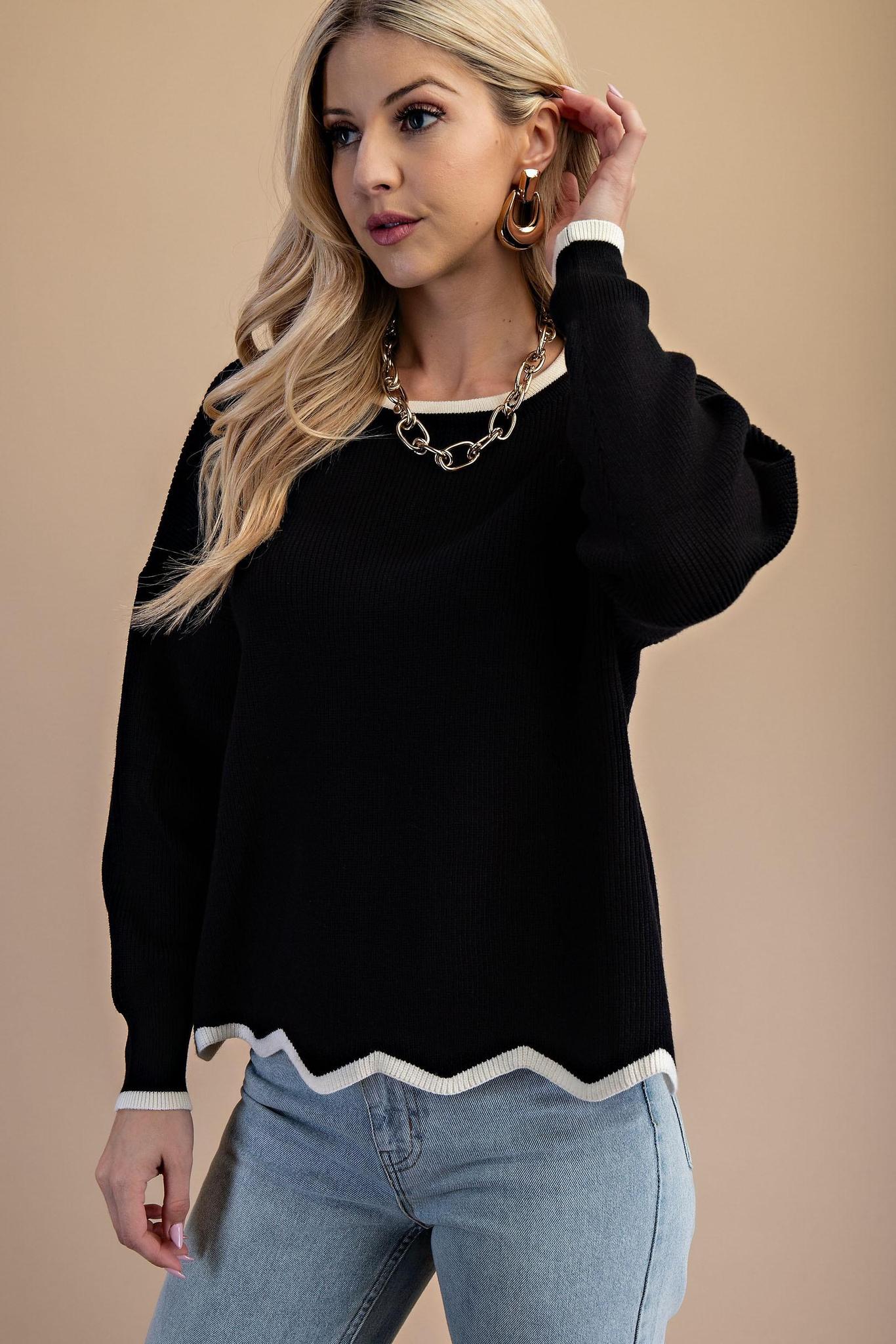 Knit Sweater with Contrasting Hem