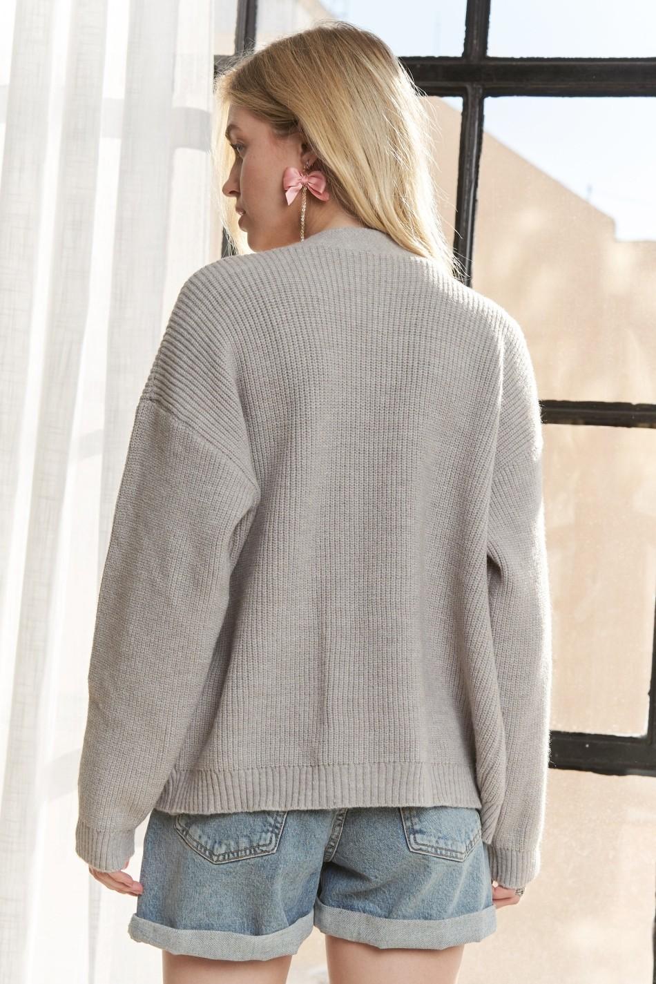 Button-Up Striped Denim Pocket Cardigan