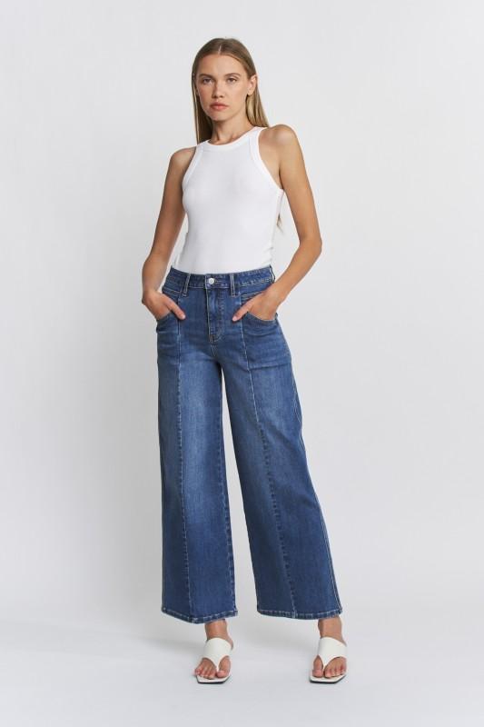 High Rise Seamed Wide Leg Ankle Jeans
