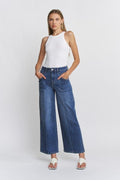 High Rise Seamed Wide Leg Ankle Jeans