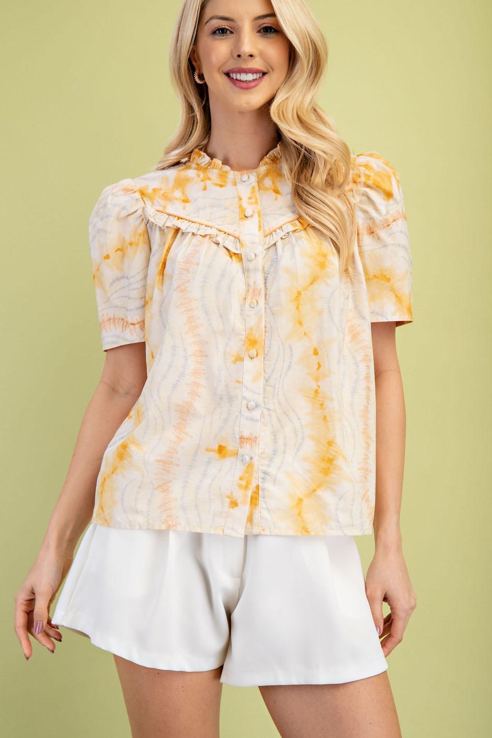 Short Puff Sleeve Top With Ruffle Details