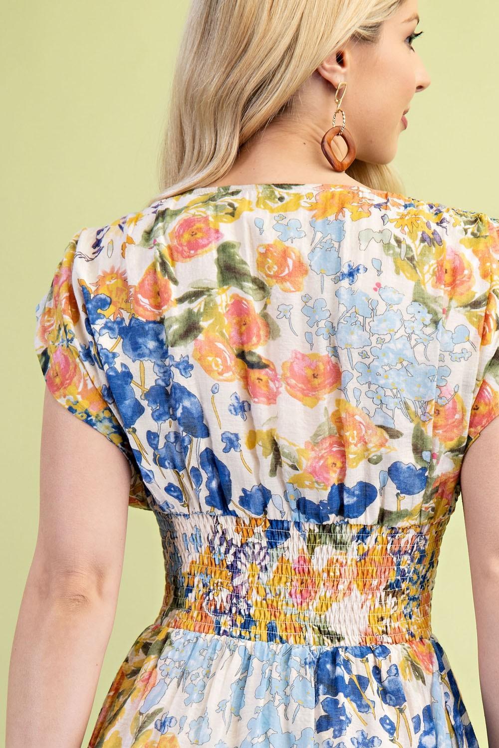 Floral Midi Dress with Front Zipper