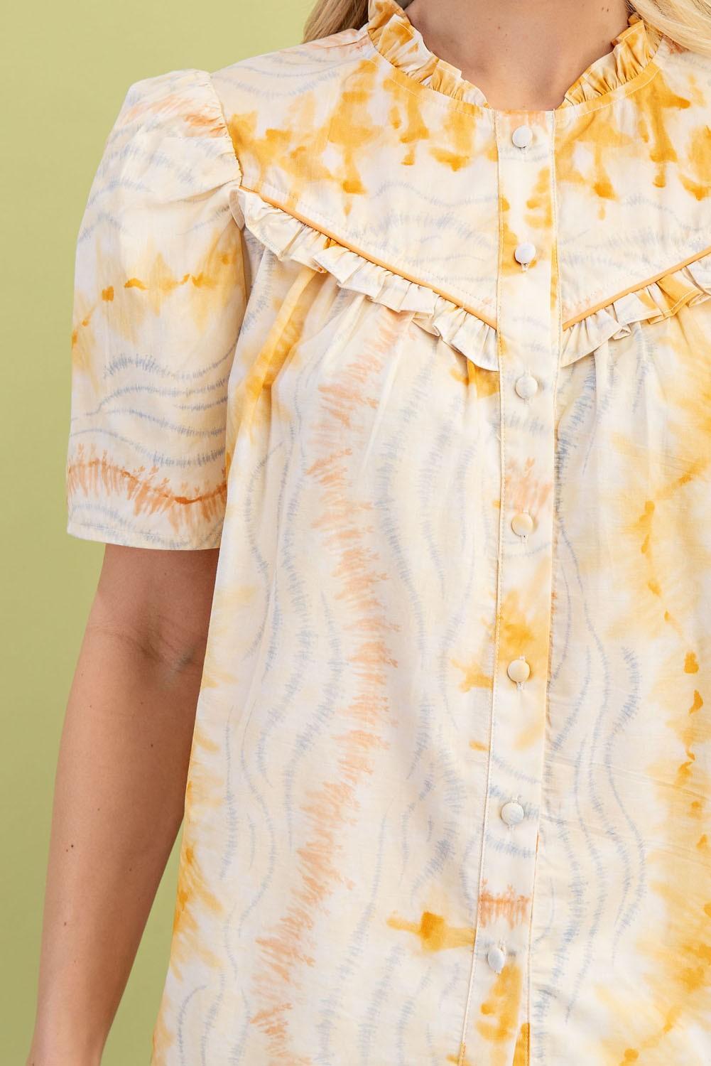 Short Puff Sleeve Top With Ruffle Details