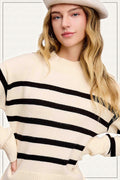 Super Soft Striped Mock Neck Loose Fit Sweater